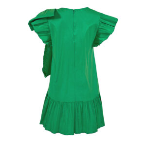 FF21073-01 Green Ruffled Mini Dress With Bow