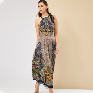 072.00.01.011 & 072.40.01.004-mdl High-Waist Maxi Floral Skirt & Neck-Tied Floral Top