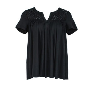 072.10.01.035_BLK-00 Broderie Detailed Black Ruffled Shirt