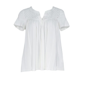 072.10.01.035_WHT-00 Broderie Detailed White Ruffled Shirt