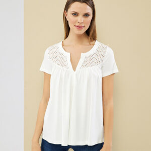 072.10.01.035_WHT-mdl Broderie Detailed White Ruffled Shirt