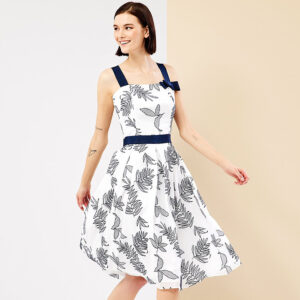 072.50.01.018-mdl White Midi Dress With Blue Details