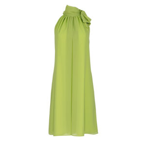 072.50.01.067-00 Neck-Tied Draped Green Midi Dress