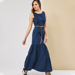 072.50.01.068-mdl Blue Maxi Dress With Open Back