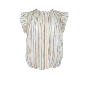 21112883-00 White Ruffled Shirt With Gold Stripes