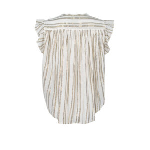 21112883-01 White Ruffled Shirt With Gold Stripes