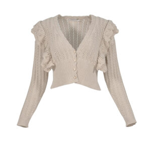 CFM0010228003-00 Cropped Rufled Beige Cardigan