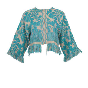 J786R019-00 Blue Knit Fringed Jacket