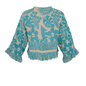 J786R019-01 Blue Knit Fringed Jacket