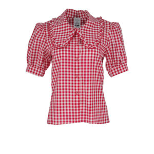 KK21239_RED-00 Red Checkered Shirt With Large Collar