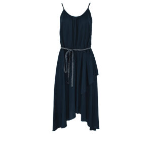 072.50.01.069_BLU-00 Asymmetric Blue Belted Midi Dress