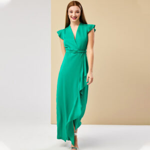 072.50.01.082-mdl Green Maxi Dress With Side Ruffle