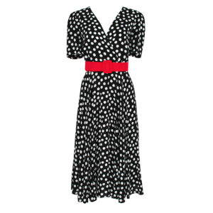 072.50.01.096-00 Polka-Dot Midi Dress With Red Belt