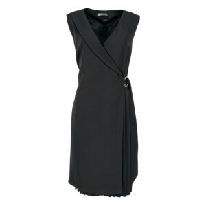 125521_BLK-00 Black Wrap Dress With Pleated Skirt