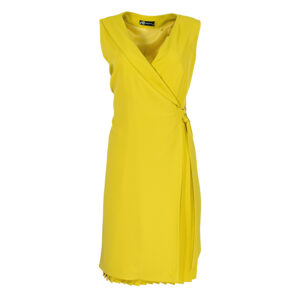 125521_YLW-00 Yellow Wrap Dress With Pleated Skirt