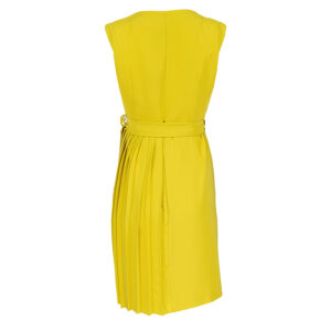 125521_YLW-01 Yellow Wrap Dress With Pleated Skirt