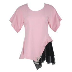 2104005-00 Pink Shirt With Ruffles And Stones