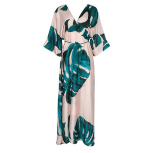 2106005-00 Side Slit Leaf Print Maxi Dress