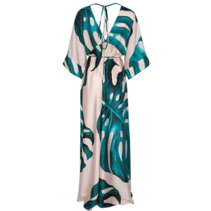 2106005-01 Side Slit Leaf Print Maxi Dress