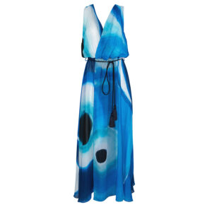 2106006-00 Aqua Blue Chiffon Maxi Dress