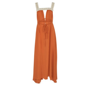 2106009-00 Orange Grecian Chiffon Maxi Dress