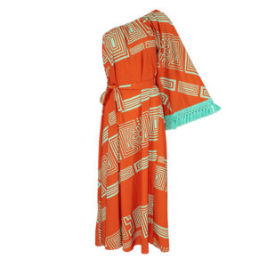 2106010_ONG-00 One-Shoulder Orange-Blue Maxi Dress