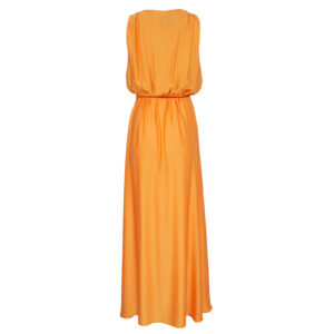 2106018-01 Orange Satin Maxi Wrap-Dress