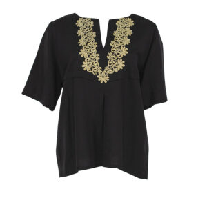 304521_BLK-00 Black Tunic With Embroidered V-Neck