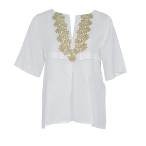 304521_WHT-00 White Tunic With Embroidered V-Neck