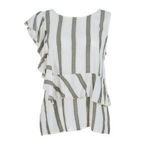 308521-00 One-Sleeve Striped Shirt With Ruffles