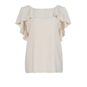 323021_BEJ-00 Beige Shirt With Ruffled Neckline