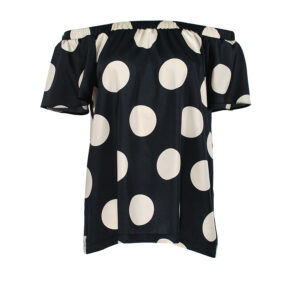 331521-00 Off-Shoulder Black Polka-Dot Shirt