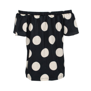 331521-01 Off-Shoulder Black Polka-Dot Shirt