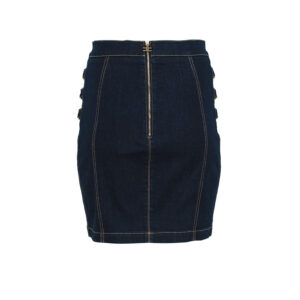 GJ13S11E2-01 Denim Mini Skirt With Gold Horse Bits