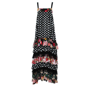 TP20070-00 Multi-Pattern Ruffled Maxi Dress