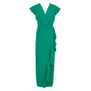 072.50.01.082-00 Green Maxi Dress With Side Ruffle