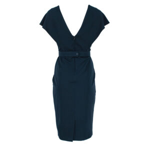 072.50.01.122_BLU-01 V-Cut Blue Pencil Dress With Belt