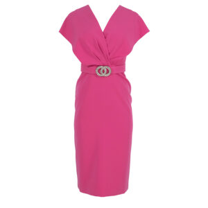 072.50.01.122_FCS-00 V-Cut Fucshia Pencil Dress With Belt