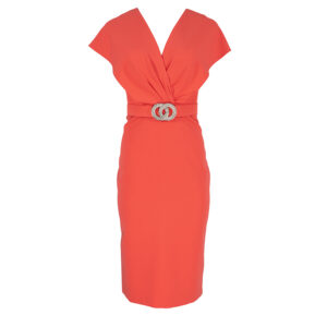 072.50.01.122_ONG-00 V-Cut Coral Pencil Dress With Belt