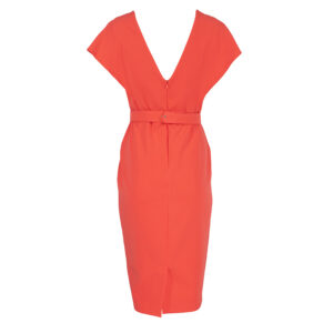 072.50.01.122_ONG-01 V-Cut Coral Pencil Dress With Belt