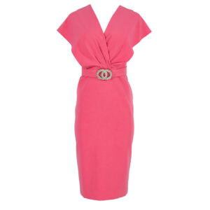 072.50.01.122_PNK-00 V-Cut Pink Pencil Dress With Belt