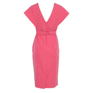 072.50.01.122_PNK-01 V-Cut Pink Pencil Dress With Belt