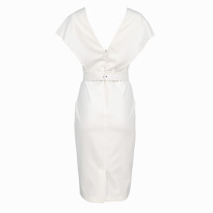 072.50.01.122_WHT-01 V-Cut White Pencil Dress With Belt