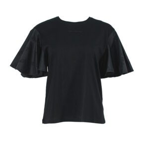 215W1703-00 Karl Logo Poplin-Sleeve Black T-Shirt