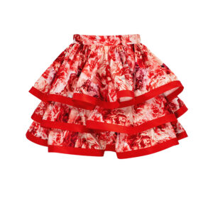 GO46811E2-00 Red Ottoman Skirt With Peony Print