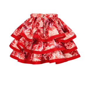 GO46811E2-01 Red Ottoman Skirt With Peony Print