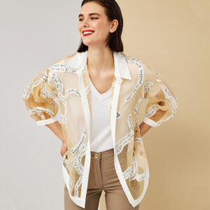 072.81.01.005-mdl Beige Organza Unbuttoned Shirt