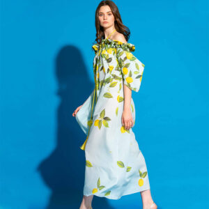 2106003-mdl Off-Shoulder Dress With Lemons Print