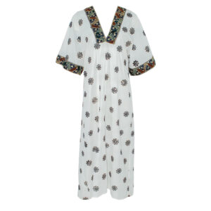 2116017-00 Embroidered White Kaftan Dress