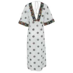 2116017-01 Embroidered White Kaftan Dress